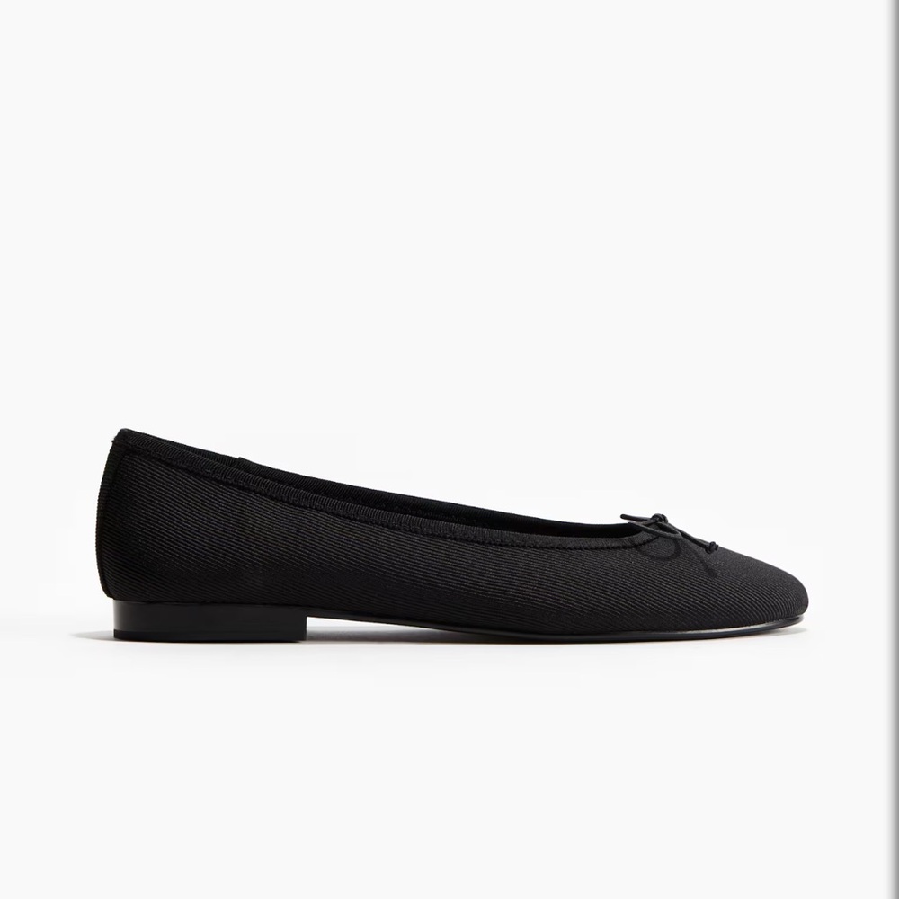 H&M Black Women's Ribbed Ballet Flats w/ Bow NWT 8